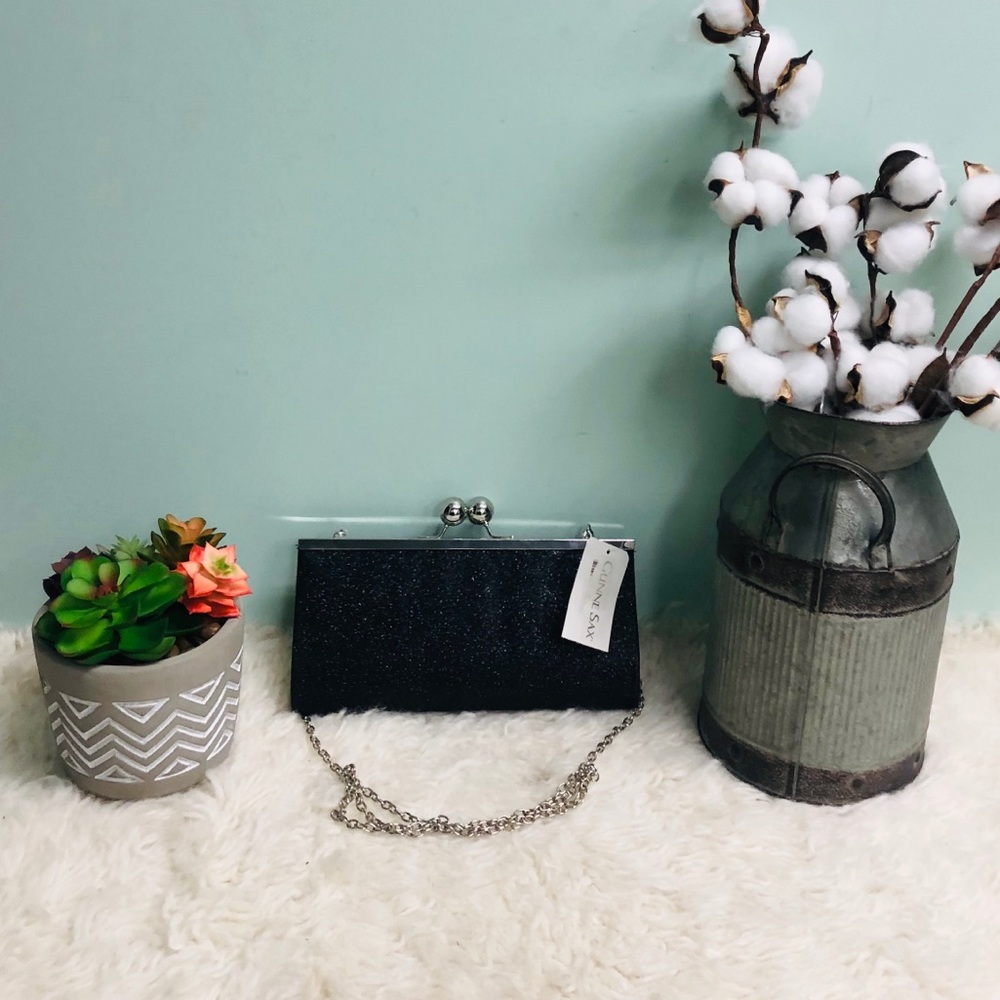 Jessica McClintock Glitter Crossbody Purse | Glitter | Designer | Black *DEFECTS